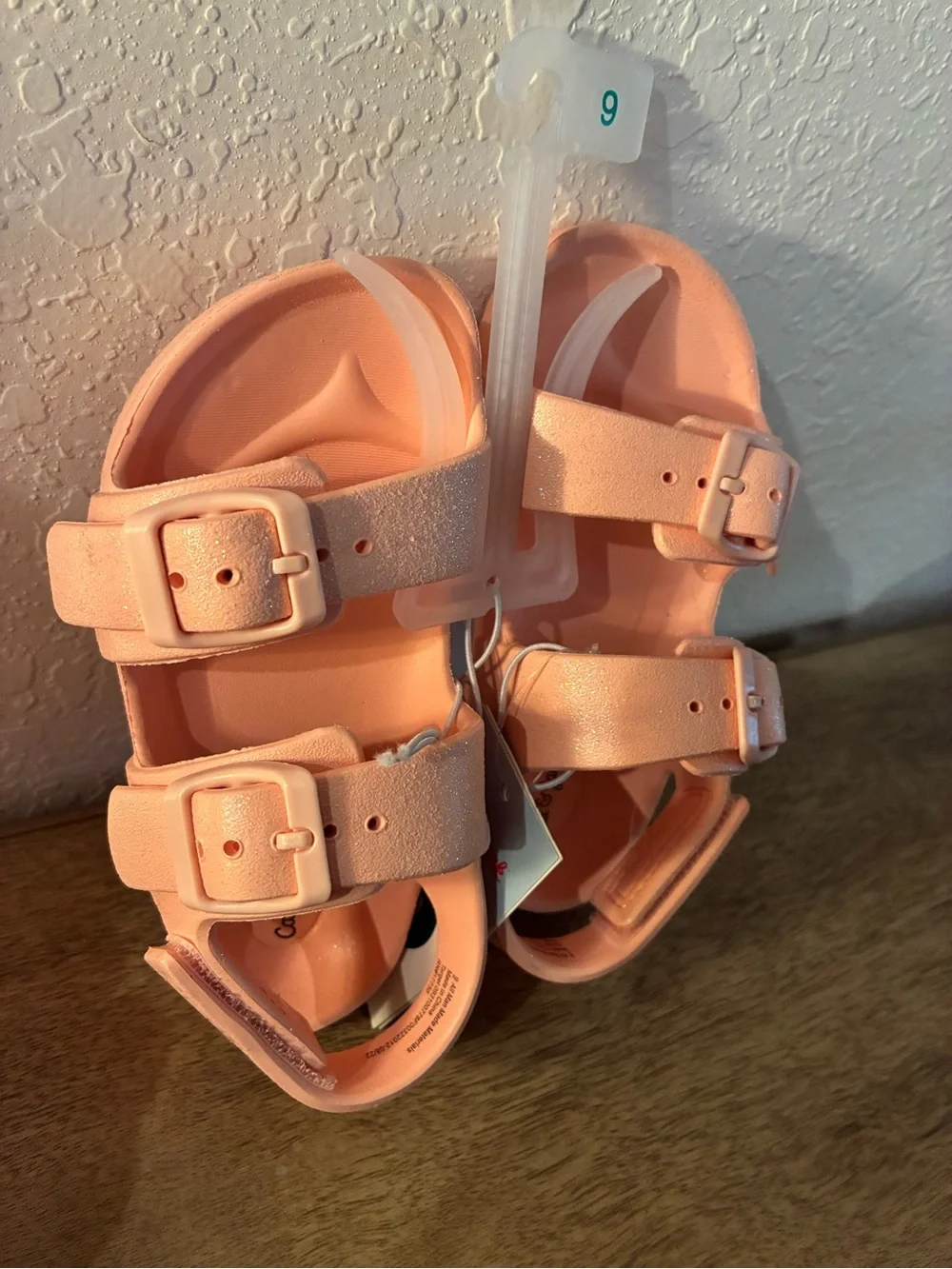 Cat & Jack Girls Size 9 Pink Glitter Double Buckle Sandals NWT